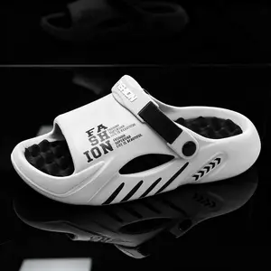Men's Adjustable Strap Massage Slide Sandals - Mecha Hollow-Out EVA Thick Sole Open-Toe Slippers with Non-Slip Cushioned Footbed, Casual Summer Shoes for Indoor Outdoor Walking