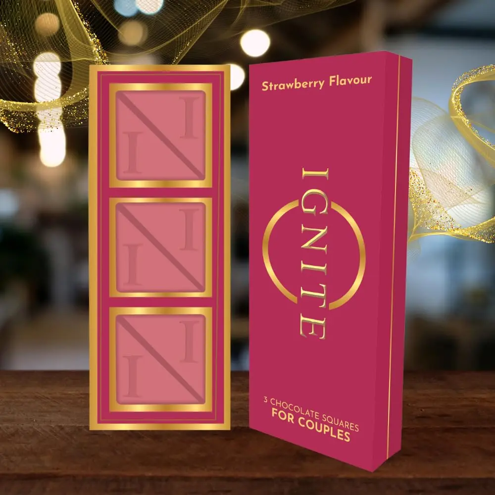 Ignite Strawberry Squares for Couples White Chocolate, His & Hers Chocolate | Luxurious Ritual Chocolate for Men & Women, Strawberry Flavor, Perfect for Valentine’s Day & Special Occasions, Pack of 1