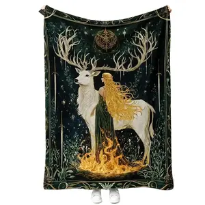 Glass Throne Enchanting Deer Flannel Blanket - Premium Flannel Material Soft Comfortable for Sofa Bed Chair Dorm Decoration Book Lover Mother's Day Valentine's Day Birthday Christmas Gift