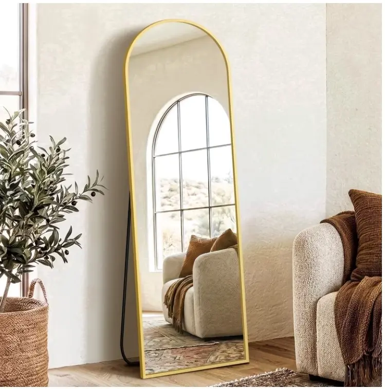 Mavora Max Arched Full Length Standing Mirror 56 x 15 Full Body Floor Mirror with Aluminum Frame, HD Shatterproof Glass gold