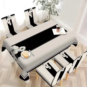 2/4/6/5/7 pieces of fashionable and high-end Dining Chair Cover and tablecloth sets, thickened chair cover and tablecloth sets (1 tablecloth + 4 chair covers or 1 tablecloth + 6 chair covers), easy to care for, reusable, for home decoration