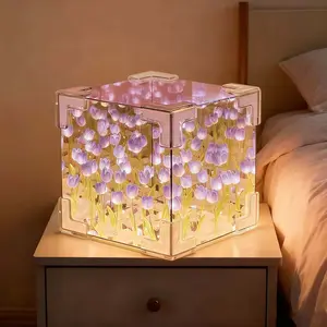 30 Flower Tulip Lamp 2PCS Night Light with Mirror Assembled Artificial Flower Lamp Table Light Bedroom Decoration Gift for Women Girlfriend Sisters Desk Table Decor