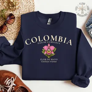 Colombia Unisex Sweatshirt - Colombian Pride Culture, Orchid Flower Botanical Print, Travel Gift, Bogota, Medellin Pullover