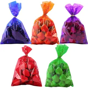 Easter Colored Cellophane  Bags, 6x9 Inch 100 count Colorful Cello Cellophane Bags with 100 Twist Ties for Party Favors