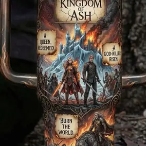 40oz Kingdom of Ash Tumbler with Handle, Fantasy Bookish Travel Mug, Fire and Ice Warrior Cup, Dark Romance Gift, Book Lover Tumbler