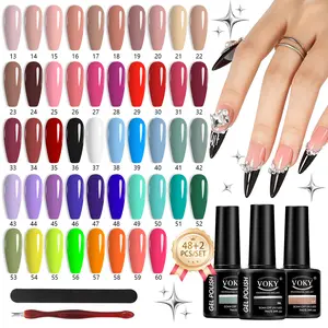 VOKY 48+2 Multi-Pack Gel Nail Polish Kit - Complete Cosmetic Nail Art & Care Kit with Wipe, File, Pusher, UV LED Soak-Off Formula, Nude/Glitter/Neon Colors, Long-Lasting High Gloss for DIY Home Salon Manicure, Ideal Gift, Nail Care