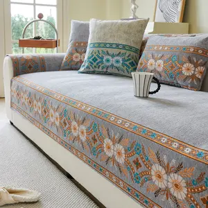 Bohemian Style Woven Flower Chenille Sofa Cover, Anti-Slip Pets Friendly, Fits Single to 5 Seat Sofas, All Seasons