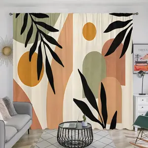 Modern Art Abstract Geometric Print Curtain, 2 Counts/set Pole Pocket Design Door Curtain, Home Decor for Bedroom, Living Room, Apartment, Kitchen, Study, Bathroom