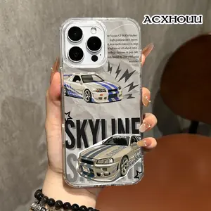 Magnetic Trendy Case for iPhone 17 16 E Pro Max 15 Plus 14 13 12 11 XS XR, Minimalist Skyline GTR R34 Print | Silicone, Shockproof, Cute, Stylish, and Protective