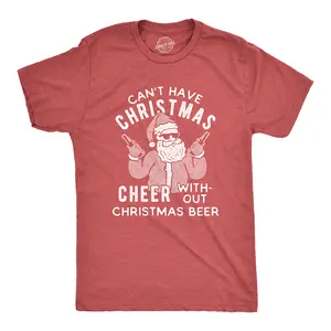 Mens Can't Have Christmas Cheer Without Christmas Beer T Shirt Funny Santa Claus Xmas Party Tee Mens Funny T Shirts Cool Vintage Fashion T-Shirt Gift Classic Menswear Christmas Apparel for Men Funny Beer Short Red -