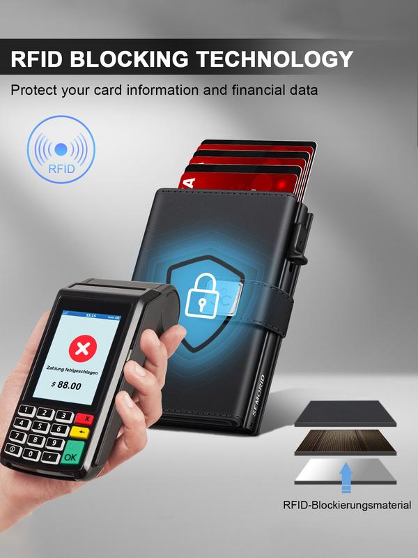 Men's Ultra-Thin RFID Blocking Aluminum Alloy Wallet, Minimalist Minimalist Business Design with Pop-Out Card Slots, ID Window and Cash Compartment, RFID Card Holder, Ideal Christmas Gift for Dad or Boyfriend