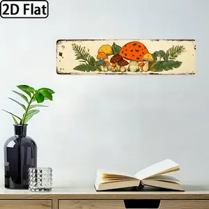 2d Flat 1pc Merry Mushrooms Metal Tin Sign - Vintage Retro Wall Art With Rustic Brick Background, 16*4in Durable Iron Decor For Kitchen, Office, Outdoor Mothers Day Gifts, Outdoor Wall Art Mushroom Illustration Polished Finish