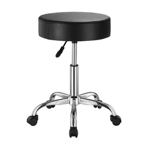 VEVOR Rolling Stool with Wheels, 450 LBS Weight Capacity Round Rolling Stool Chair, Height Adjustable Thickened PU Leather Swivel Stool for Salon, Spa, Massage, Tattoo, Clinic, Black