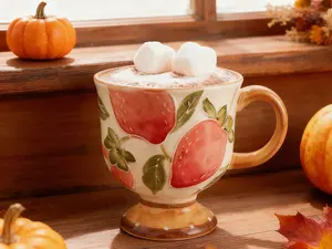 Vintage Hand-Painted Strawberry Ceramic Mug Cute Coffee Cup for Home & Office Washable Reusable Handmade Drinkware Unique Gift for Her