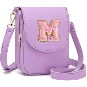 F-CPB11  Crossbody Purse for Teen Girls Small Initial Cell Phone Toddler Purse Leather Triple Compartment Crossbody Bags