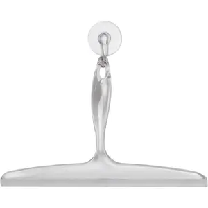 iDesign Plastic Bath Squeegee for Glass with Suction Hook Holder – 12", Clear
