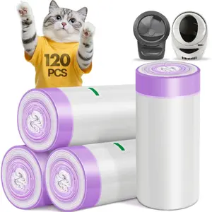 120PCS Cat Litter Waste Bags Compatible with Litter Robot 4/3, Tear-resistant Cat Litter Liners with Drawstring 10-12 Gallon Capacity, Leakproof, Odorless, Make Clean