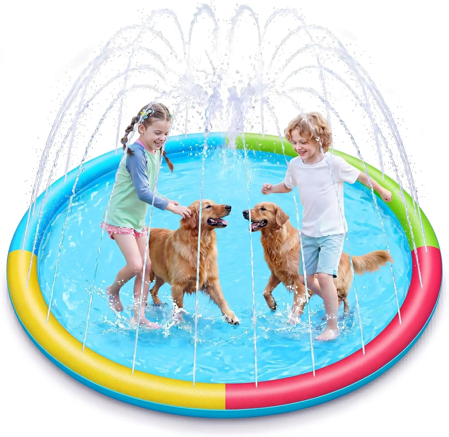 72 in Thickened Non-Slip Splash Pad Sprinkler - Outdoor Play Water Fun Backyard Fountain Mat for Toddlers, Durable Outdoor Pool Party Toy for Pets, Multicolor Gift (Home Supplies), Thickened Pad