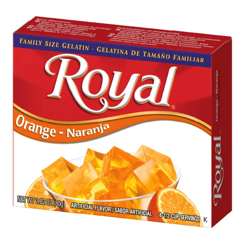 Royal Gelatin Base Orange Instant Mix 3-Pack Box Pack - Ambient, Fat-Free, Low Calorie Custard Puddings & Jelly Dessert, 1.4oz Each, Ideal for All Ages Birthdays & Baking, Bulk Gourmet Fruit-Flavored Pantry Stock Sweet Treat