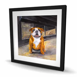 Begin Home Decor C1FM2424BWPBH8 24 x 24 in. Smiling Bulldog - Framed Matted Print Wall Art - Office Pets Decor