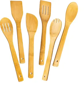 Wooden Spoons for Cooking - 6-Piece Wooden Kitchen Utensil Set - Natural Material Bamboo Spatula & wooden cooking utensils