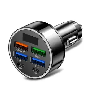 ALANPH 6-in-1 Multi-Port Car Charger with Voltage, 2PD+3USB+QC3.0 Fast Charge Mobile Phone Charger for iPhone,Android,Samsung,and More