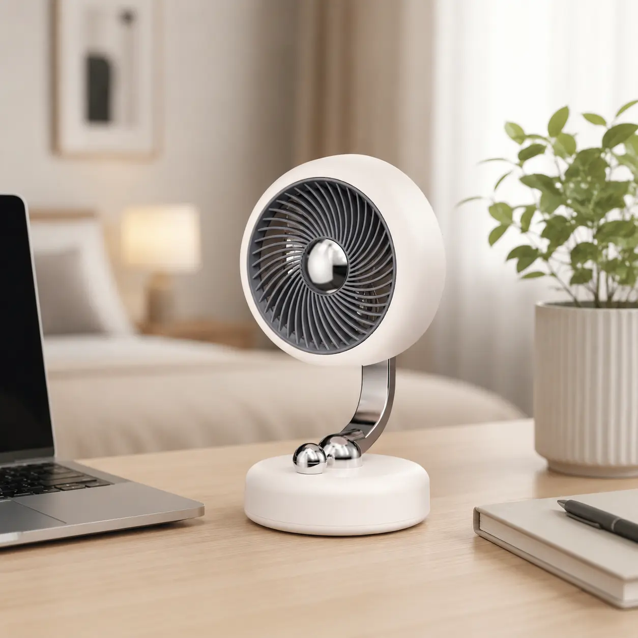 Portable Bladeless Desk Fan, USB Rechargeable Personal Fan with 120° Rotation and Adjustable Airflow