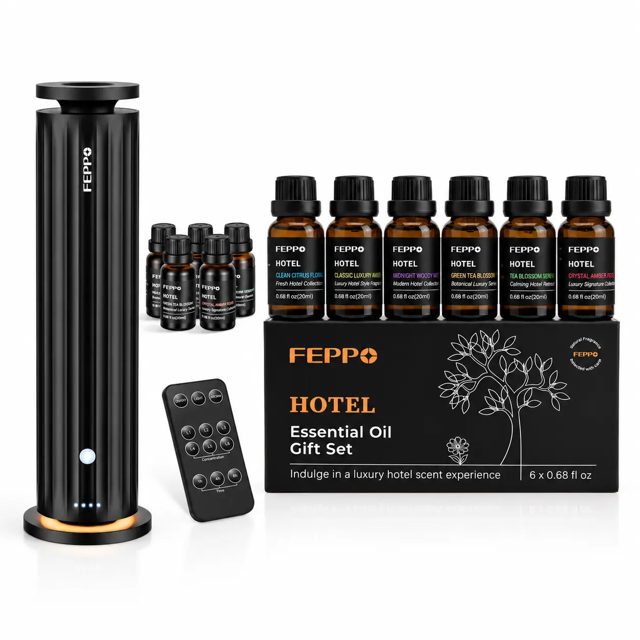 FEPPO Waterless Diffuser - Diffuser for Home Hotel Office Spa Large Room with 5x20mL + 6x20mL Hotel Scent Oils, Quiet Smart Scent Diffuser