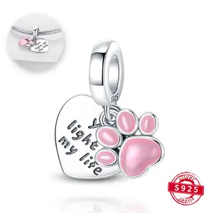 1 Piece 925 Sterling Silver Illusion Luminous Pink Moe Claw Pendant, Weight 2.8g/0.1oz, for Original DIY Bracelet Necklace Making Ladies Jewelry Accessories