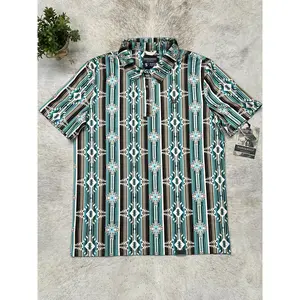 Panhandle TM SS Aztec Stripe Snap Knit Polo Turquoise