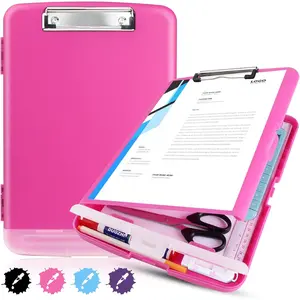 Plastic Clipboard with Storage, Clip Boards 8.5x11 Heavy Duty,High Capacity  Clipboard Case,Side Opening,A4 Letter Size for Office, School and Home,Hot Pink