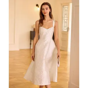 RIHOAS Women's White Sweetheart Neck Jacquard Casual Midi Dress