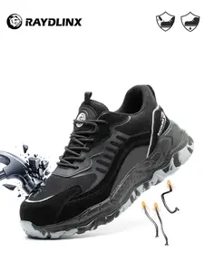 Steel toe shoes for men，Lightweight Breathable Comfortable Anti-slip Durable Steel Toe Safety Shoes, Anti-skid Work Shoes Men's Colorblock Lace Up Work Safety Shoes Footwear