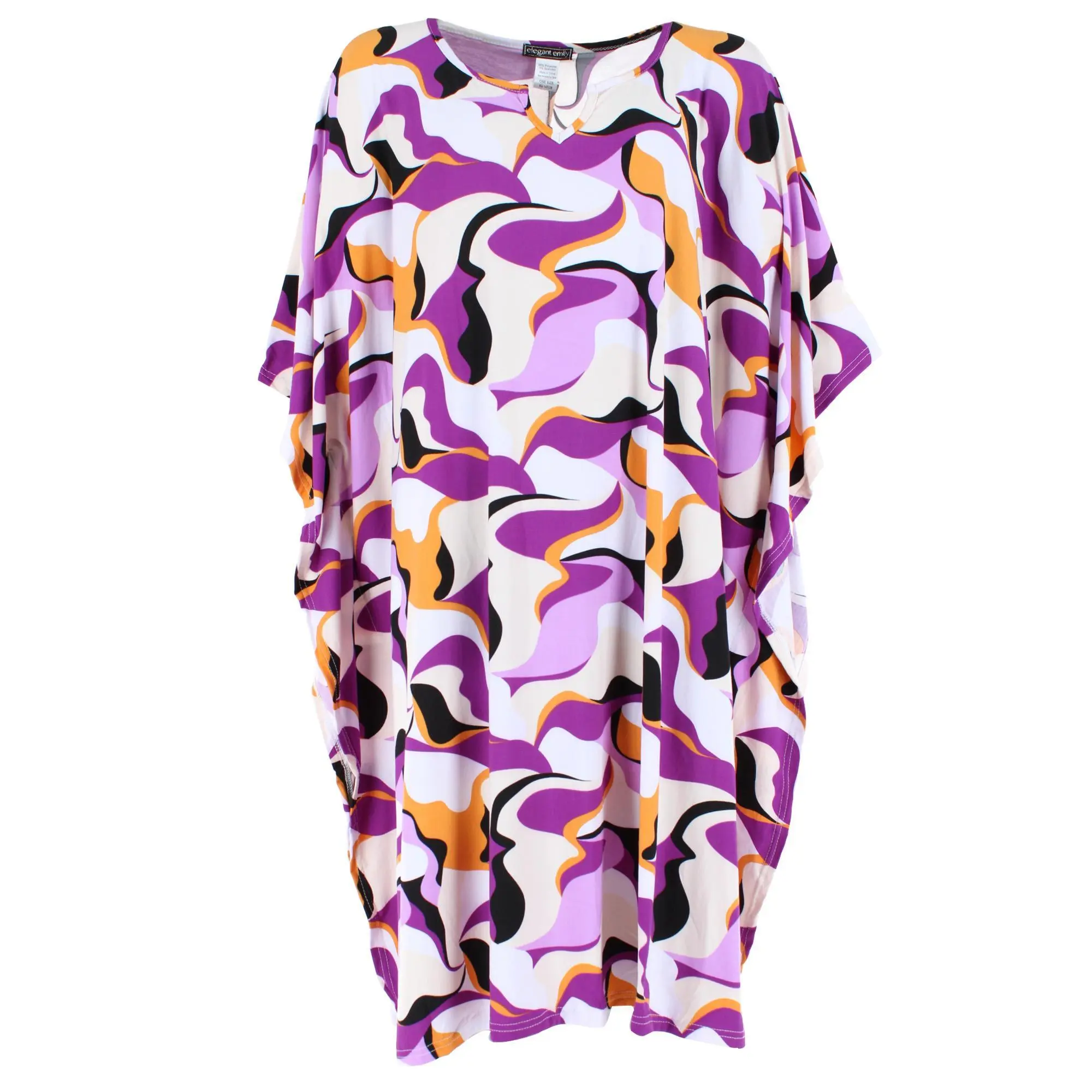 CTM Women's 70s Swirl Purple Caftan Nightdress by Elegant Emily, Nightshirts, Casual, Vintage, Everyday, Batwing