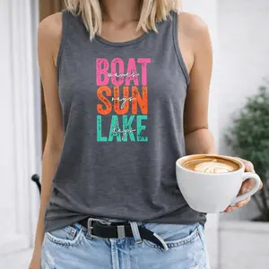 Lake Life Funny Graphic Women's Sleeveless Racerback Tank Top Casual Summer Vacation Shirt Lightweight Comfortable Fabric Machine Washable Perfect For Spring Summer Travel Beach Outdoor Activities And Relaxed Casual Wear - Womenswear