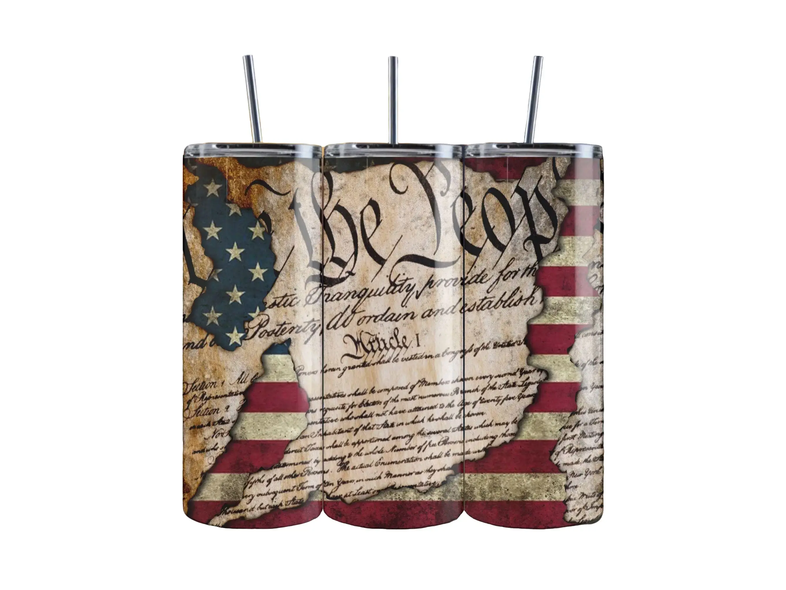 We the People American Flag Amendment Patriotic 20oz Skinny Tumbler