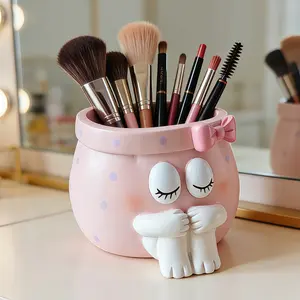 Cute Girl Desktop Pen Holder, Makeup Brush Storage, Resin Material, Bathroom Organizer & Decor, Perfect for Makeup Brushes and Bath Accessories