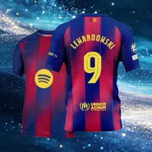 9# Robert Lewandowski 25 26 Home Red And Blue Short Sleeve Soccer Jersey Fans Version