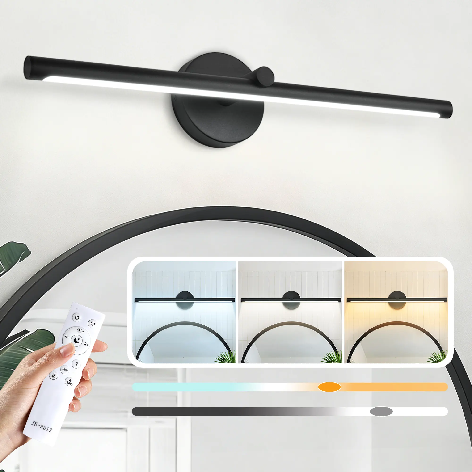 Modern LED Vanity Light | Dimmable Mirror Light with Remote, 3 Color Modes