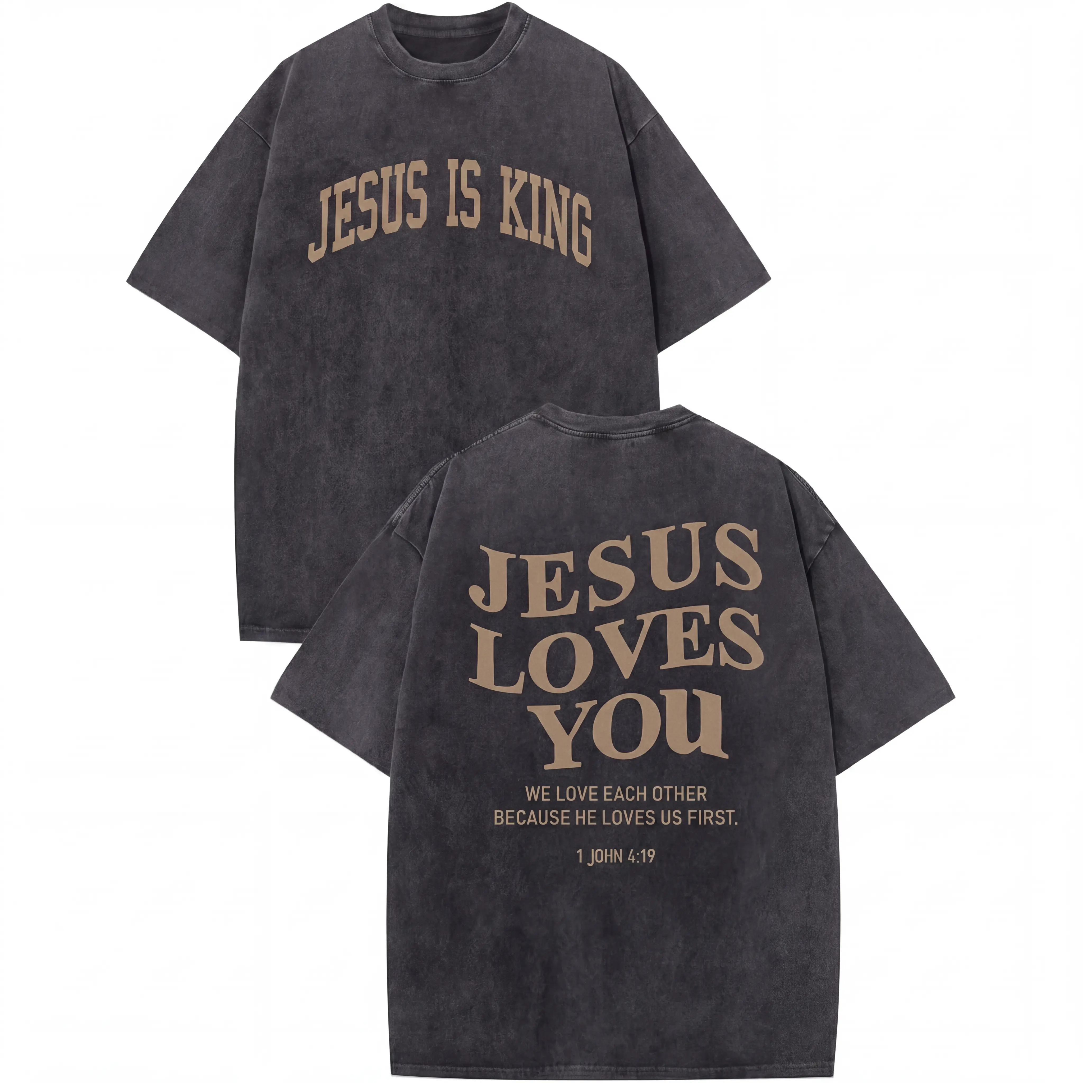 Mens Christian Shirts Jesus is King Love You Tshirt God Faith Religious Bible Verse Oversized Acid Wash Graphic Tees
