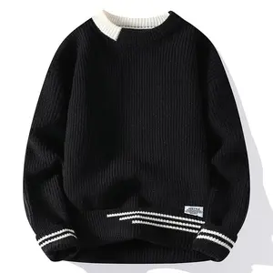 Men's Loose Fit Sweater - Black and White Striped Knit Sweater, Soft Fabric Pullover, Suitable for Daily and Formal Occasions, Machine Washable Winter Sweater, Suitable for Men, Knit Sweater.