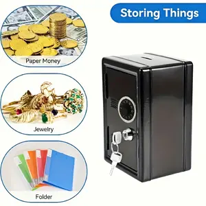 Mini Safe Box for Home Use, No Power Required, Portable Design, Durable Structure, Efficient Coin Storage, Fashionable Metal Look, Home Security Safe