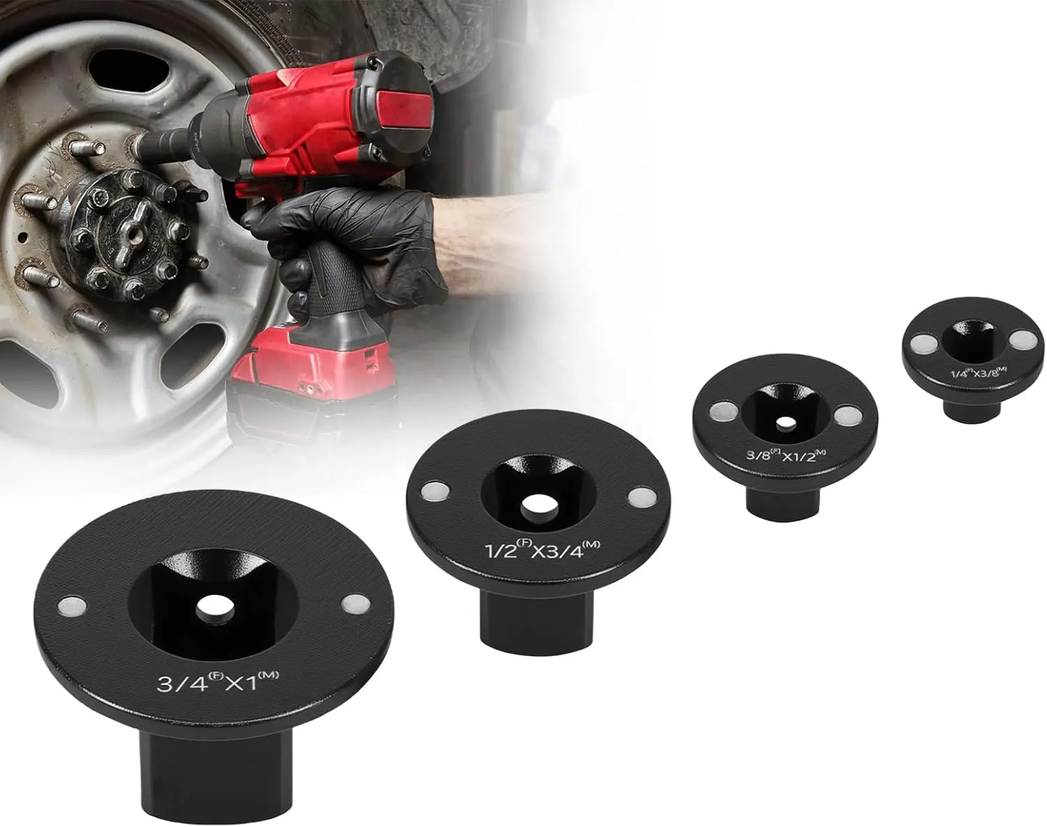 4PCS Low Profile Magnetic Impact Socket Adapter Set - Perfect for Tight Spaces, Drive Ratchet Adapter Set, 3/4" to 1", 1/2" to 3/4", 3/8" to 1/2", 1/4" to 3/8"