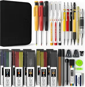 34 Pack Carpenter Pencil Set with Sharpener, Mechanical Carpenter Pencils with Deep Hole Long-Nib Marker Pens, Carbide Scribe Tool & Construction Pencils for Architect Woodworking with Case