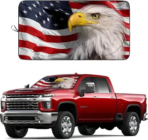 Windshield Sun Shade New American Eagle Flag USA Patriotic Design - Folding Car Front Window Sunshade for Cars SUV Trucks, Max UV Blocking and Keep The Vehicle Cool(64"x33.5")