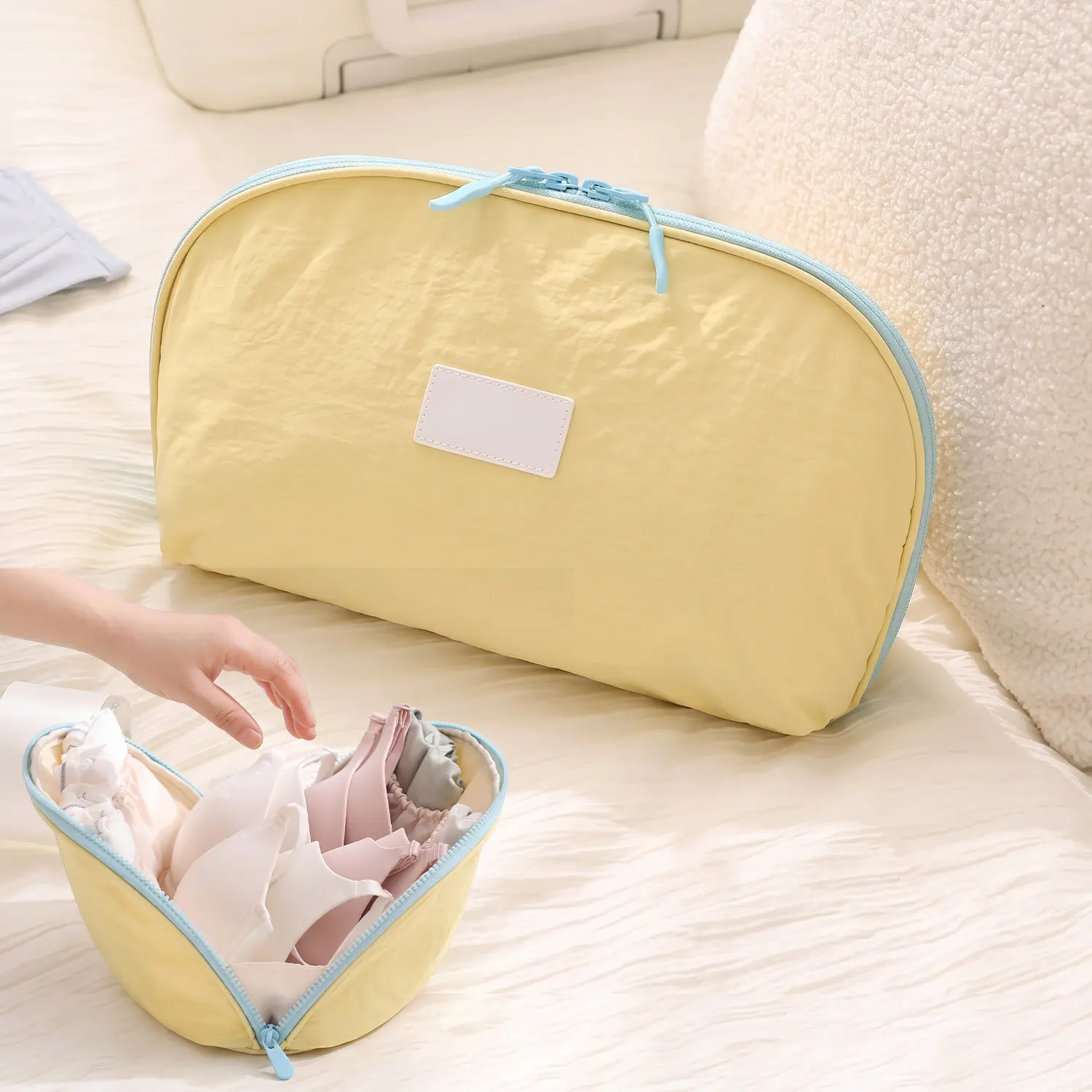 3-in-1 Waterproof Underwear Travel Organizer Bag with Divider & Zipper, Large Bra & Underwear Packing Cube for Suitcase & Drawer Organization