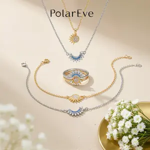 PolarEve Sun and Moon Magnetic Jewelry Set, 3-Piece Ring Bracelet & Necklace Set for Women and Men, Unisex Celestial Couple Gift, Versatile Fashion Jewelry