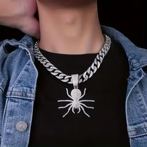 Hip Hop Punk Style Spider Pendant Cuban Necklace Unique Fashion Design Trendy Street Party Rock Party Accessories Christmas Gift Very Fashionable and Versatile