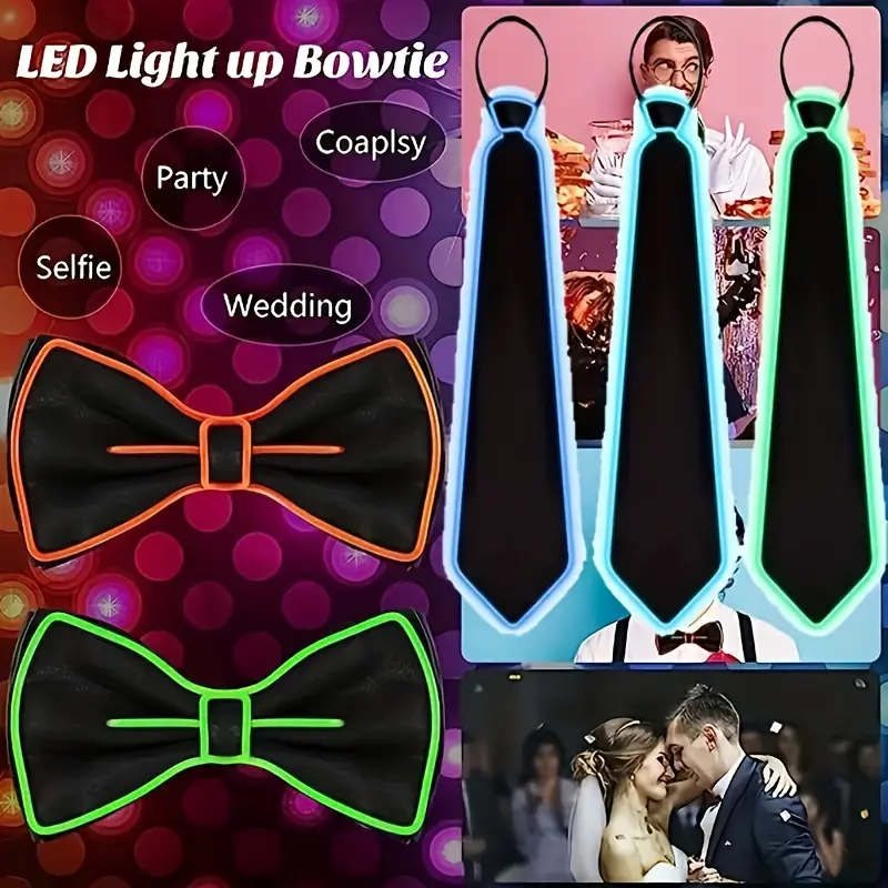1pc Halloween LED Light-Up Bow Tie for Men - EL Style, Glow in the Dark, Novelty Party Accessory Performances, Clubbing & Festive Gatherings, Polyester, Batteries Not Included, Event Attire | Vibrant Colors Durable Fabri