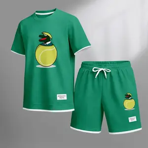 Men's Tennis Crocodile Print Waffle Fabric Short-Sleeved Shirt And Shorts Set